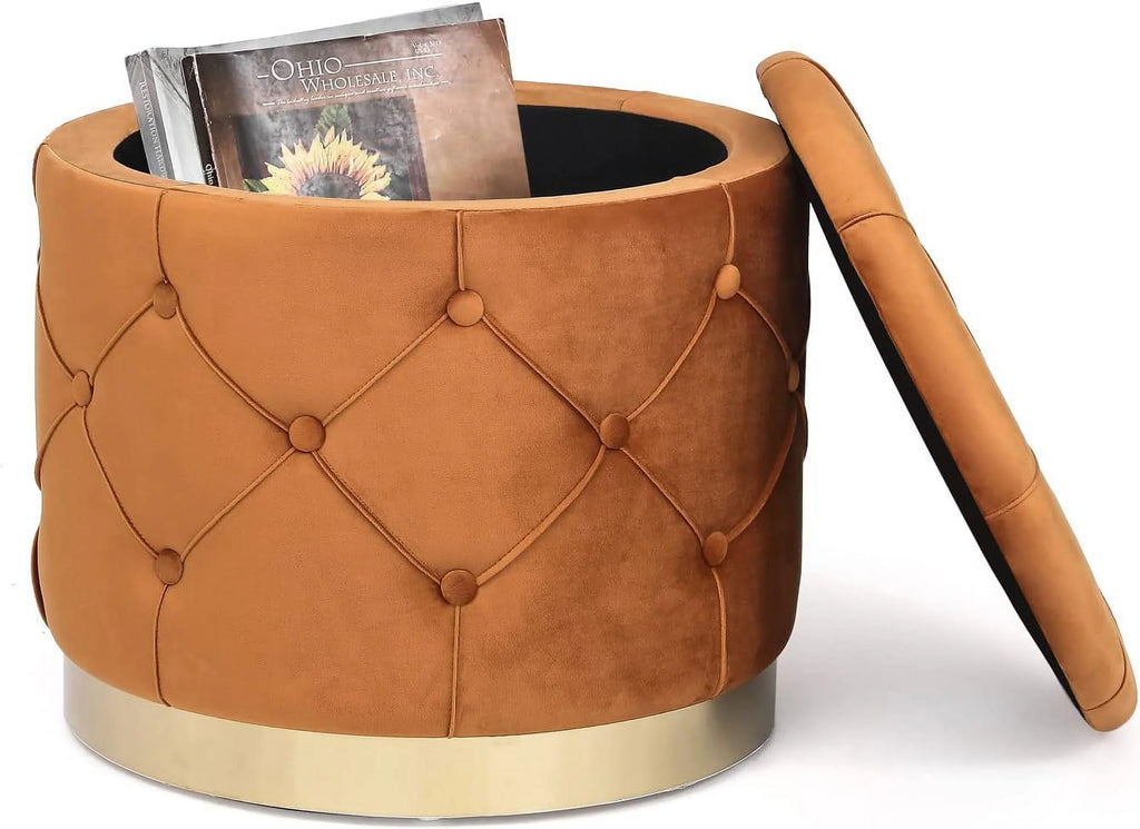Orange Velvet Round Storage Ottoman U572