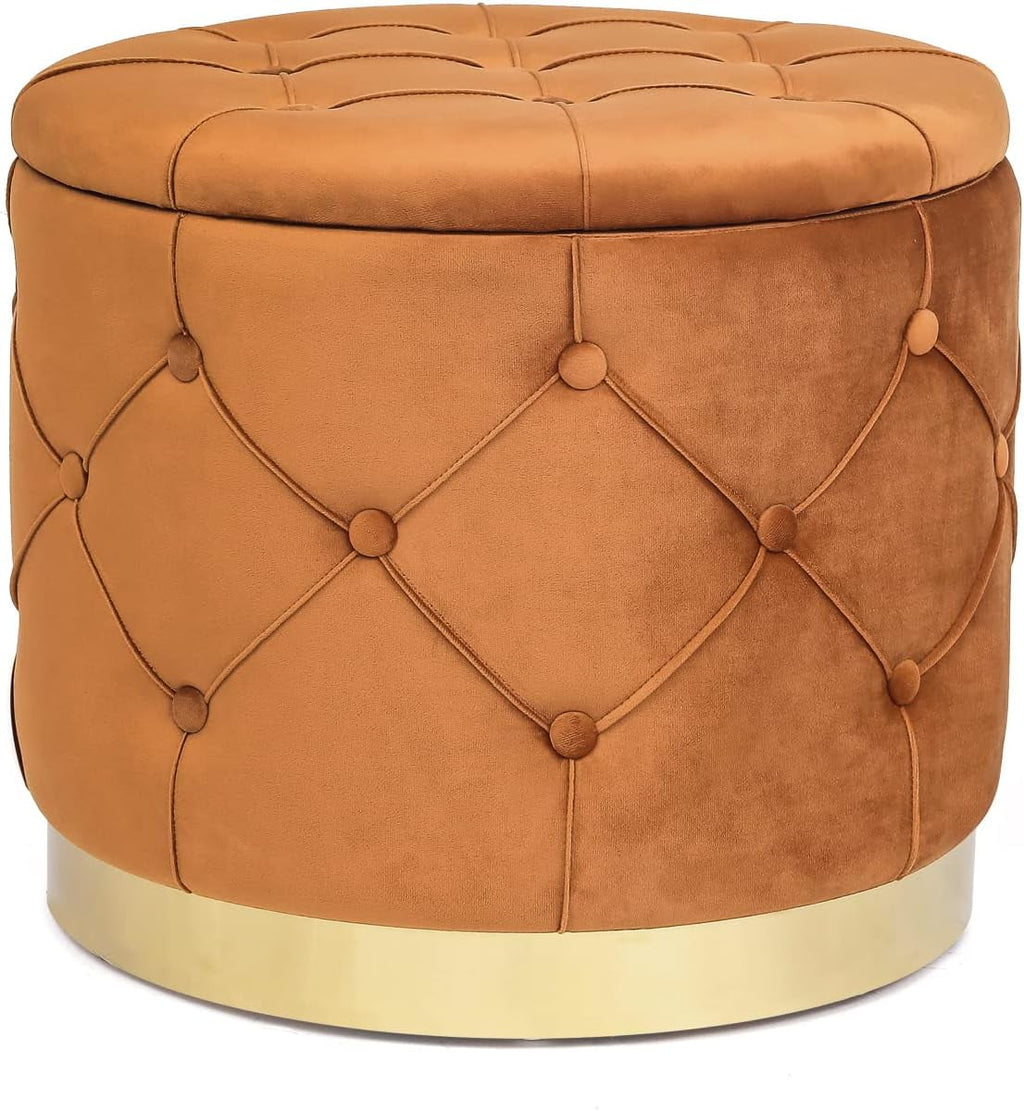 Orange Velvet Round Storage Ottoman U572