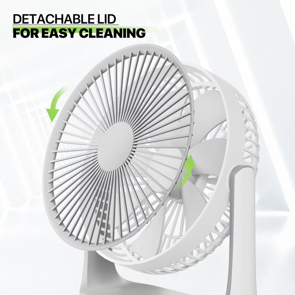 USB Desktop Fan, Rechargeable Wall Mounted Hanging Fan with LED Light, White E403025