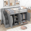 Solid Wood Loft Bed with Stairs, 2 Wardrobes, 3 Shelves and 2 Drawers, Gray K860