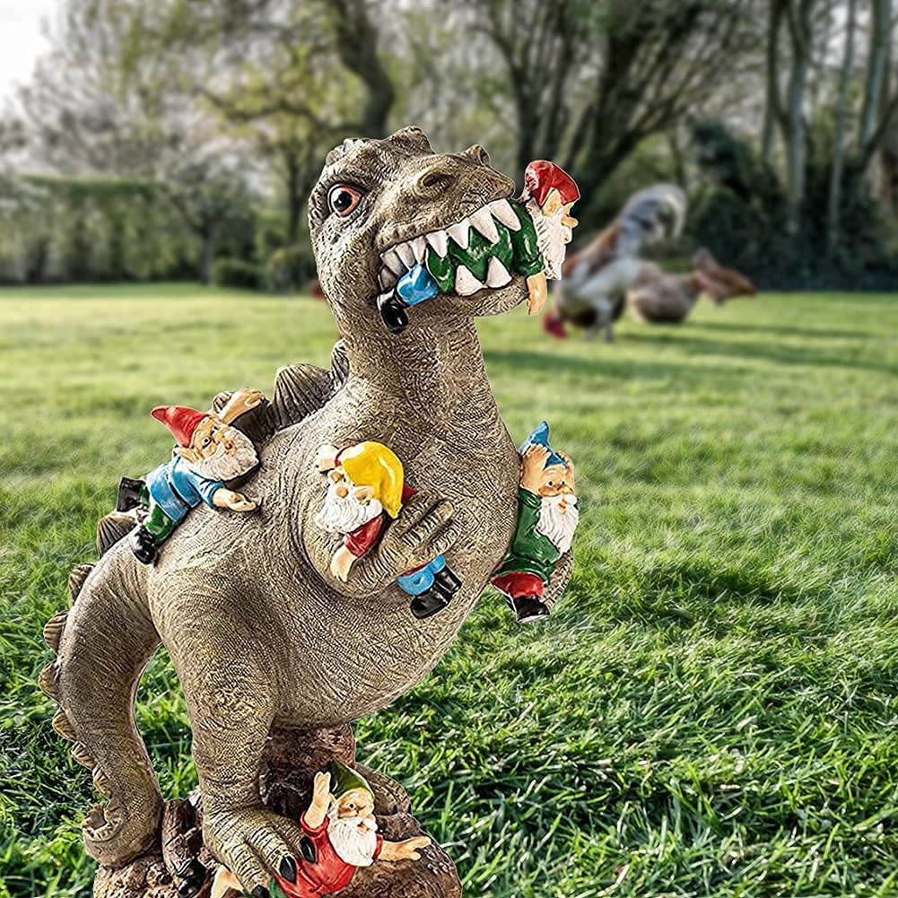 Dinosaur Eating Gnomes Garden Statue A284506