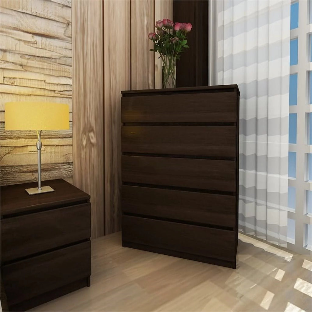 4 Piece Bedroom Set with Dresser, Chest and 2 Nightstands in Coffee O602
