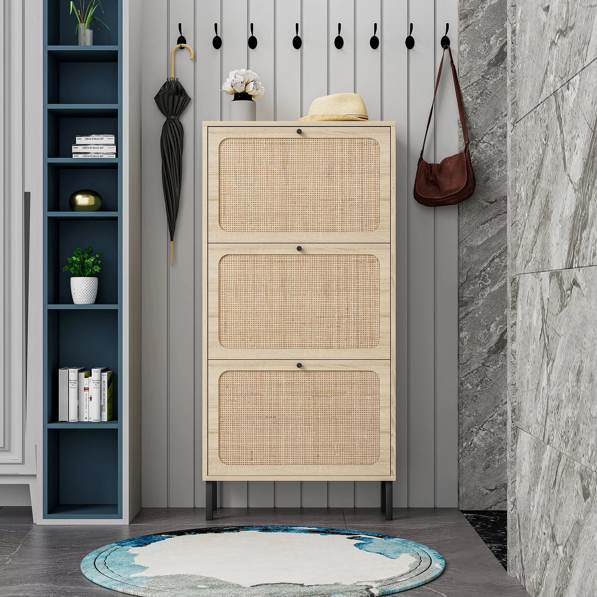 Wooden Shoe Storage Cabinet with 3 Flip Drawers H7713