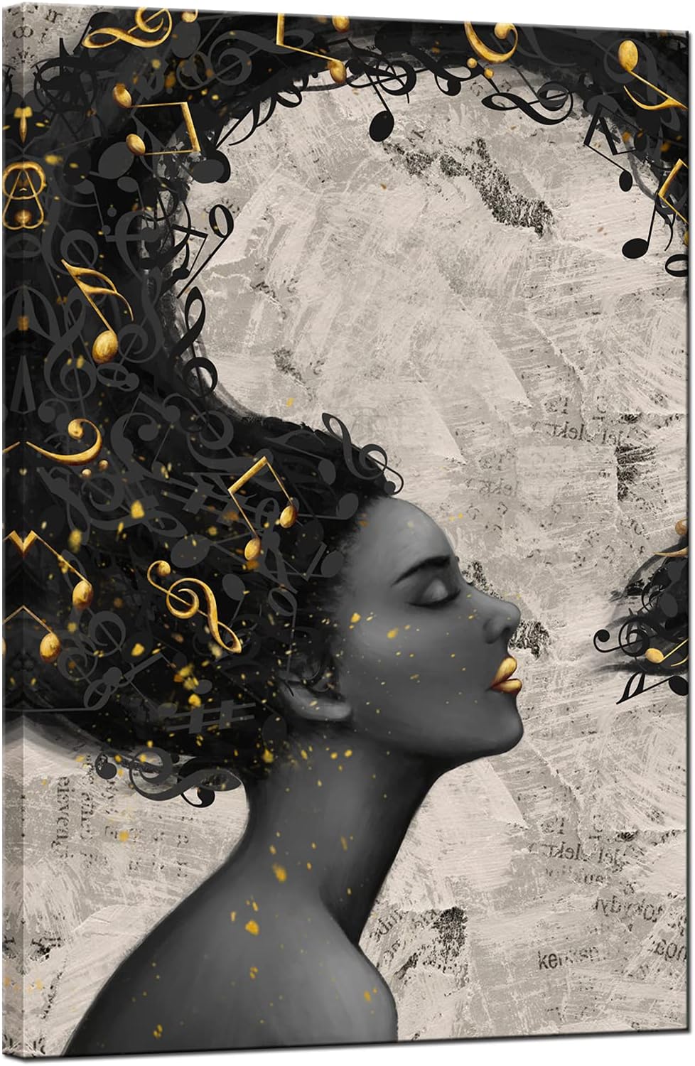 Vintage Golden and Black Girl Canvas Prints Framed 24x36 I87065
