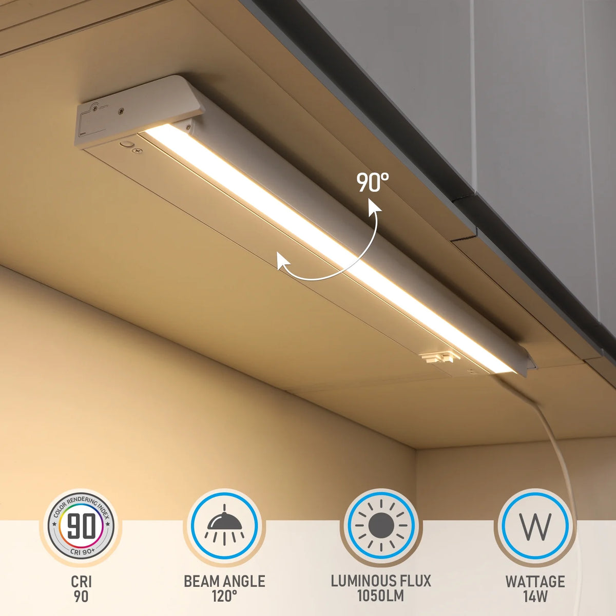 22 Inch 14W 960LM LED Under Cabinet Light, 3000K/4000K/5000K, White Aluminum Housing F978