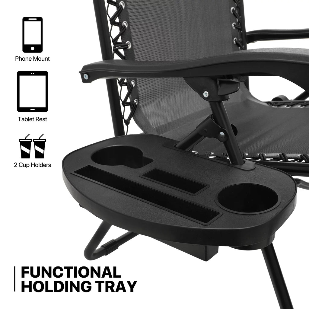 Set of 2 Black Folding Zero Gravity Chair with Pillow and Cup Holder F5755