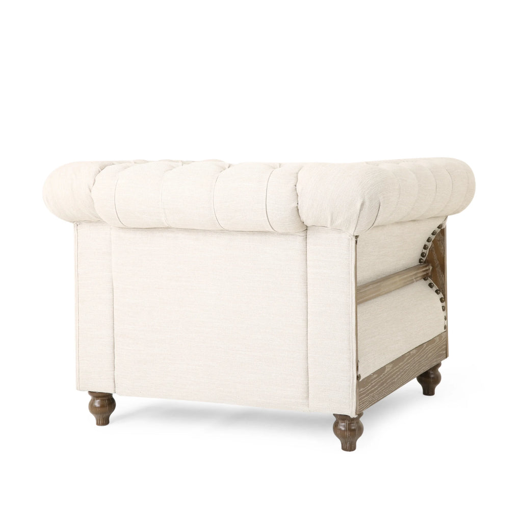 Beige and Dark Brown Fabric Chesterfield Club Chairs, Set of 2 Z5556