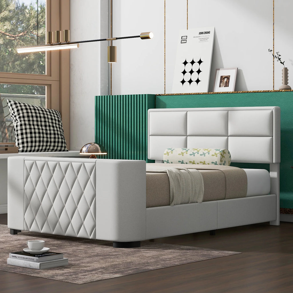 Queen Size Upholstery Platform Bed with Adjustable Headboard A29382