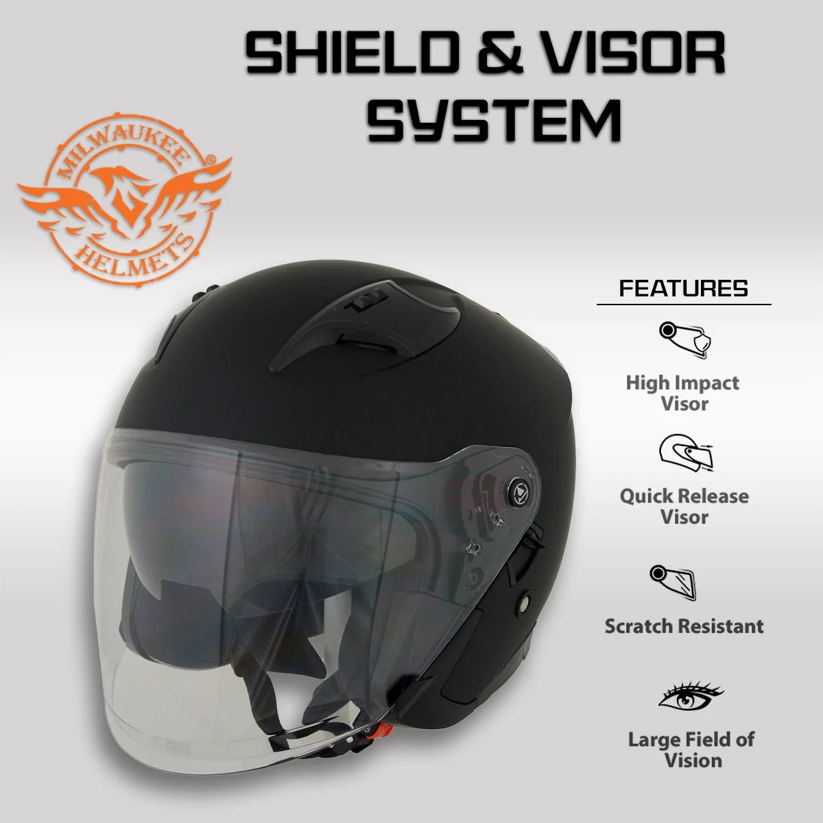 Matte Black Open Face 3/4 Helmet with Drop Down Tinted Visor I6818