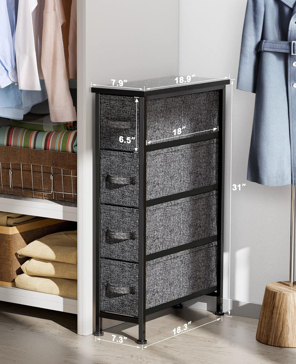 Black Fabric Dresser with 4 Drawer Q986