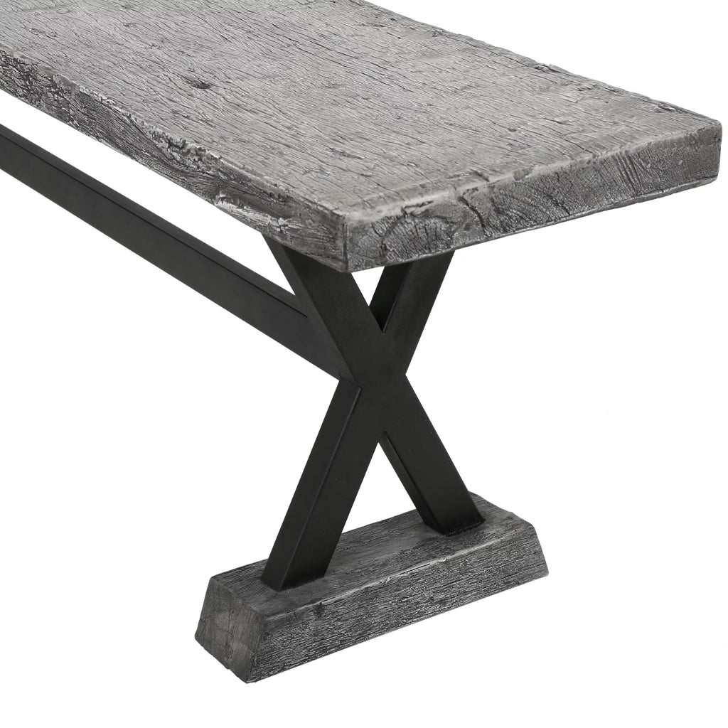 Grey Concrete and Steel Dining Bench L4567