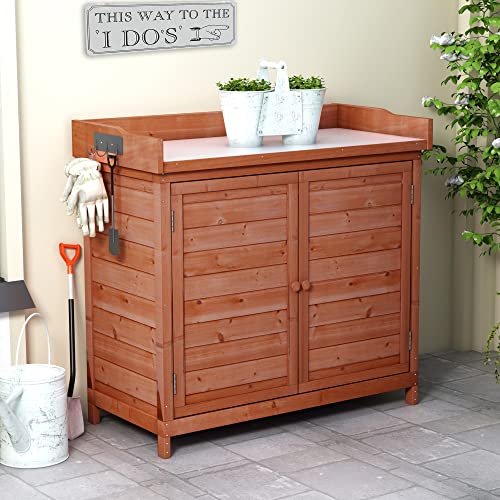 39" Grey Outdoor Wooden Storage Cabinet with Metal Tabletop O9953