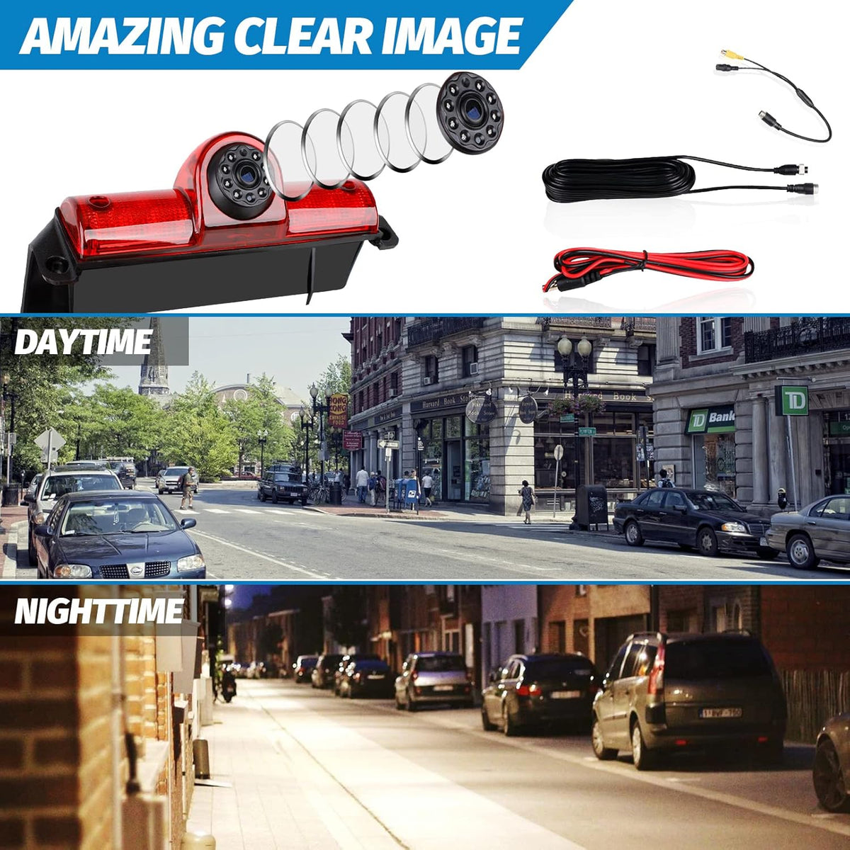 Rear View Backup Camera with Third Brake Light Waterproof Night Vision Reverse Camera Built-in Microphone Pack of 2 A3797