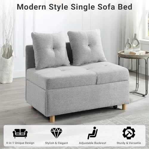3 in 1 Convertible Velvet Sofa Bed with 2 Pillows U2023