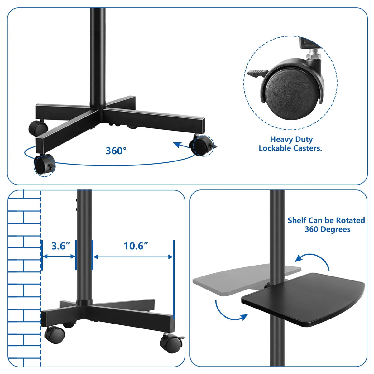Black Rolling TV Stand for 32 to 60 inch Flat Panel TVs Y252