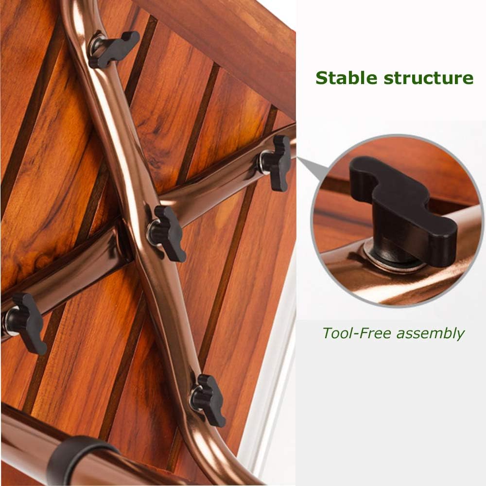 Wood Bath Shower Stool with Arm Teak Bath Bench Stool with Non-Slip Feet Adjustable Height Shower Seat Lightweight Bathtub Chair B252