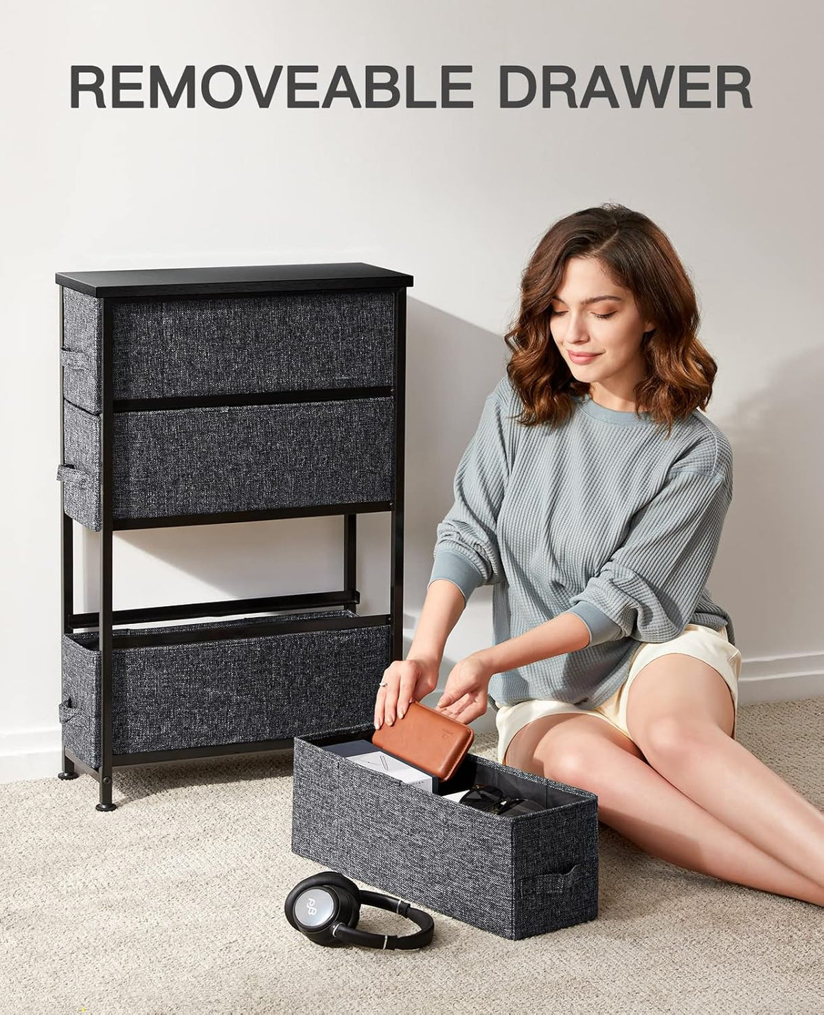 Black Fabric Dresser with 4 Drawer Q986