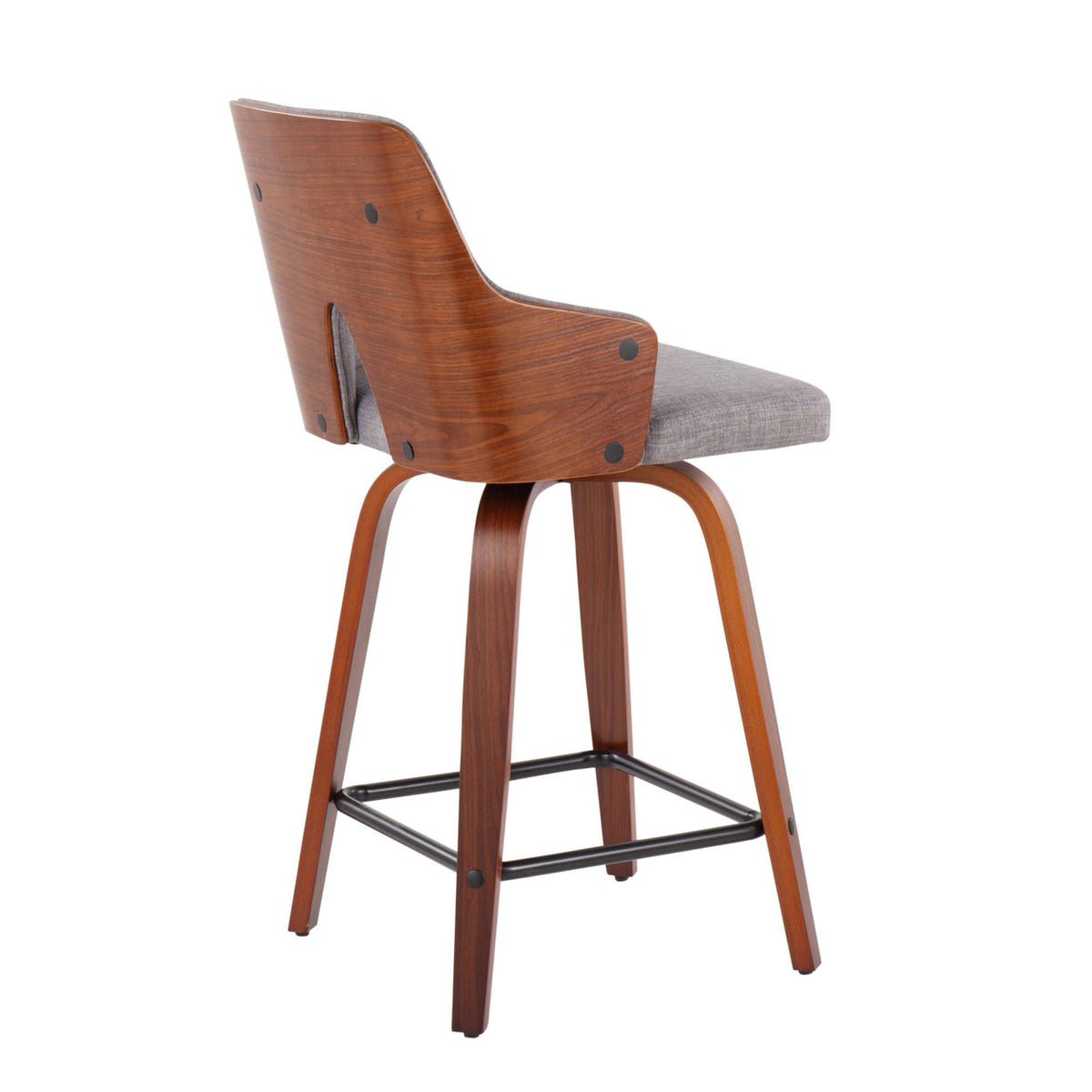 24" Counter Stool With Swivel In Walnut And Light Grey Fabric - Set Of 2 D29275