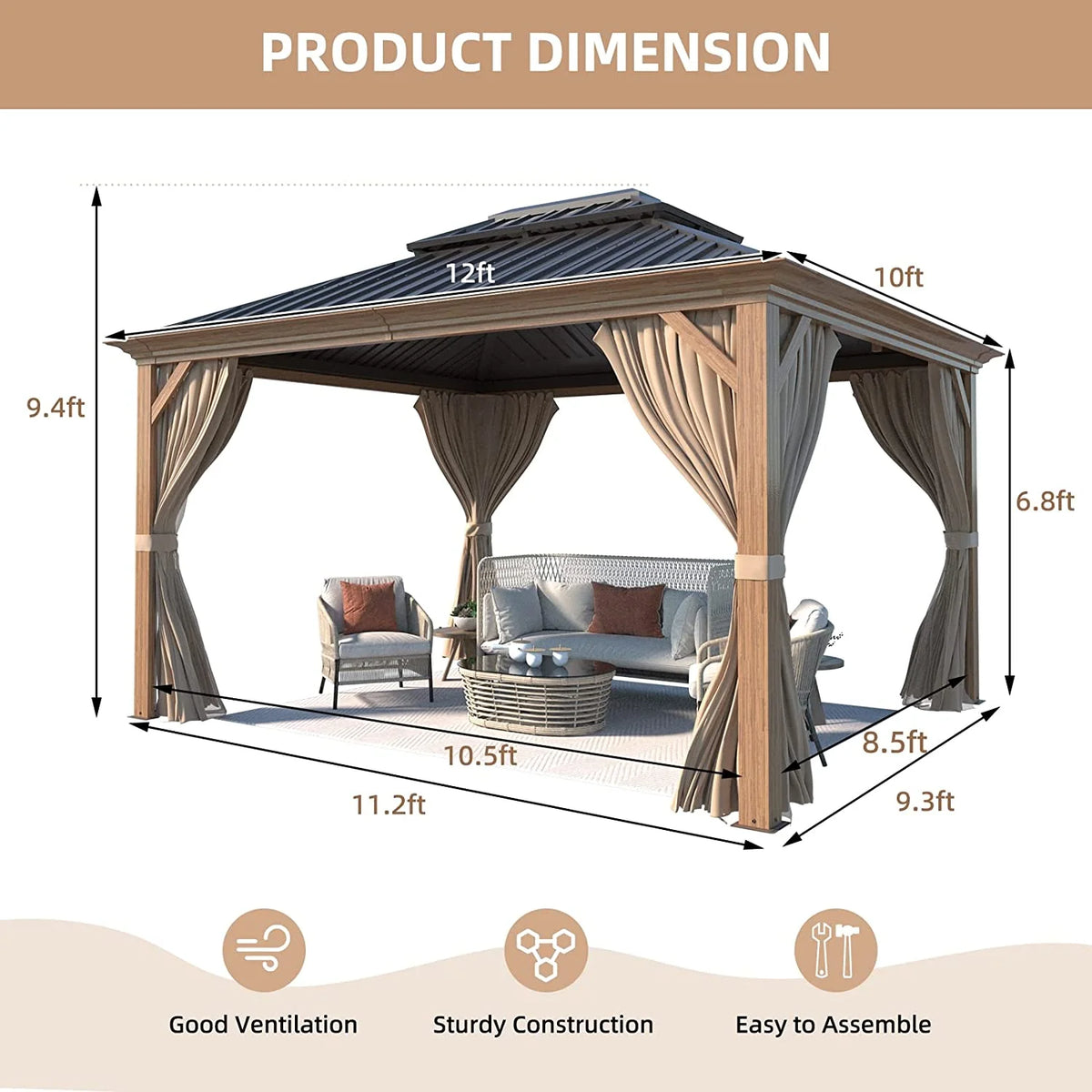 10' x 12' Hardtop Gazebo with Galvanized Steel Double Roof H150445
