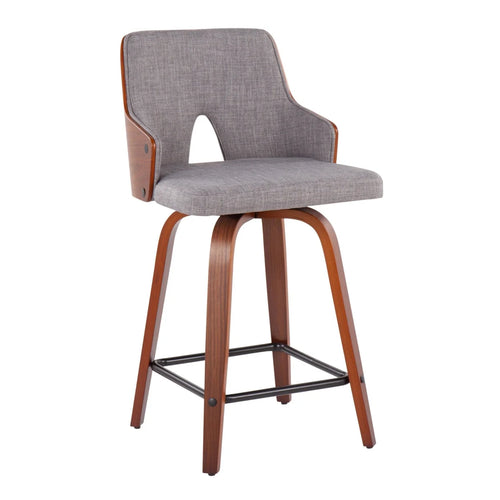 24" Counter Stool With Swivel In Walnut And Light Grey Fabric - Set Of 2 D29275