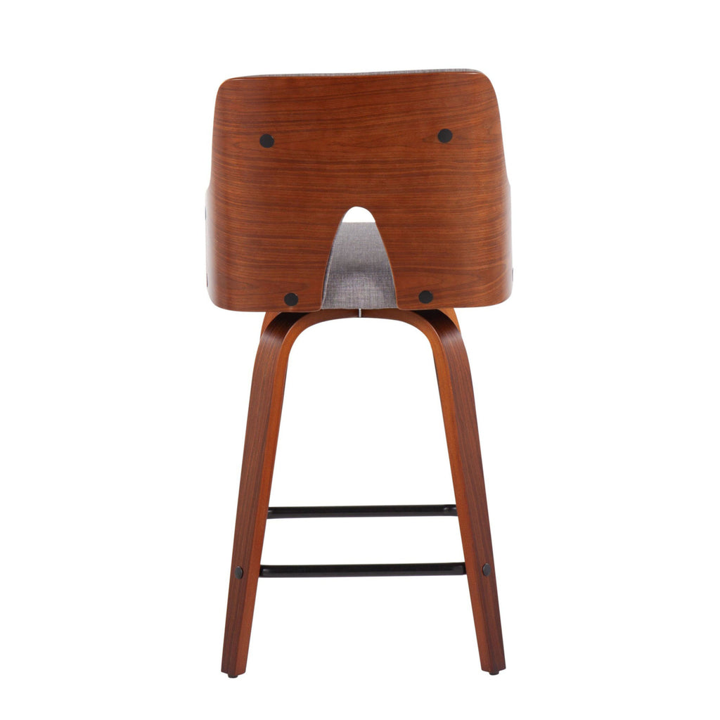 24" Counter Stool With Swivel In Walnut And Light Grey Fabric - Set Of 2 D29275