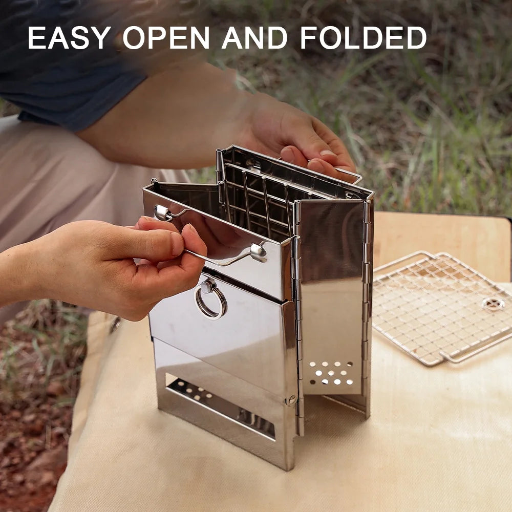 Folding Wood Burning Stove Blowpipe Kit BBQ Grill with Carry Bag I463121