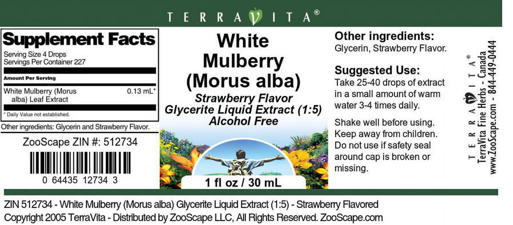 White Mulberry Glycerite Liquid Extract, Strawberry Flavored, 1 oz, 2-Pack Y7343