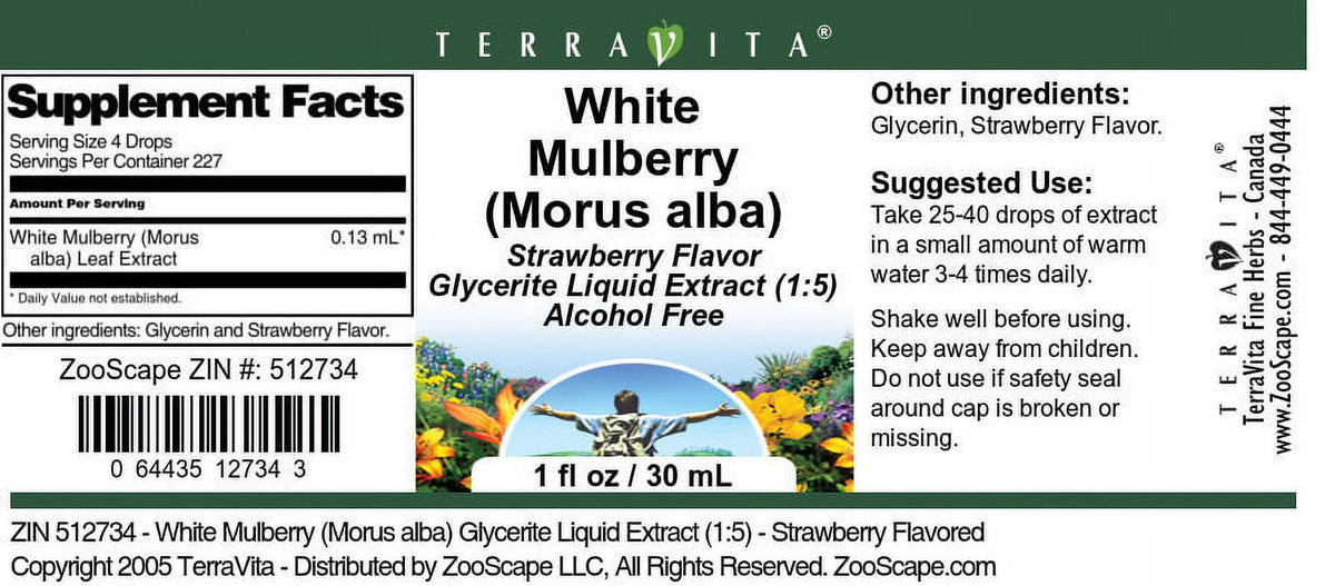 White Mulberry Glycerite Liquid Extract, Strawberry Flavored, 1 oz, 2-Pack Y7343