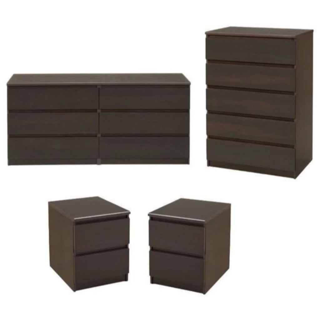 4 Piece Bedroom Set with Dresser, Chest and 2 Nightstands in Coffee O602