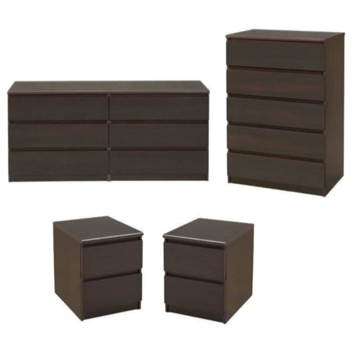 4 Piece Bedroom Set with Dresser, Chest and 2 Nightstands in Coffee O602