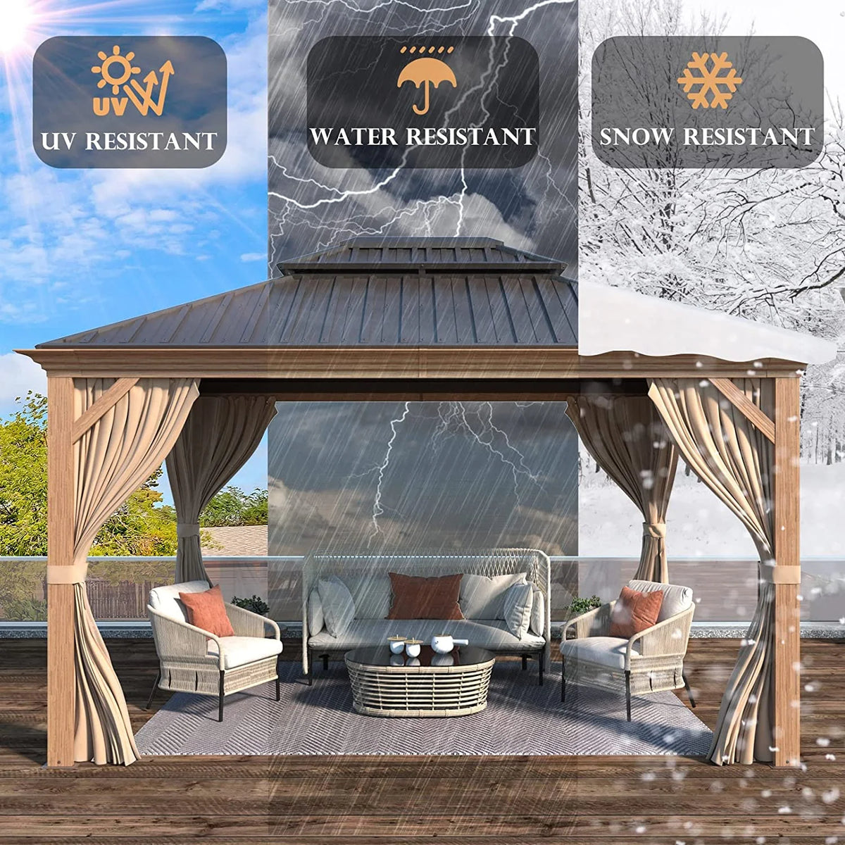 10' x 12' Hardtop Gazebo with Galvanized Steel Double Roof H150445