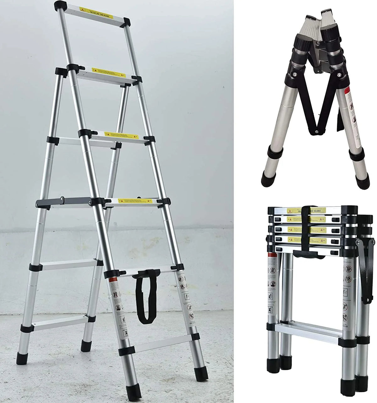 4.5FT A-Frame Aluminum Extension Ladder Anti-Slip 4+5 Steps Telescoping Collapsible Ladder B3813