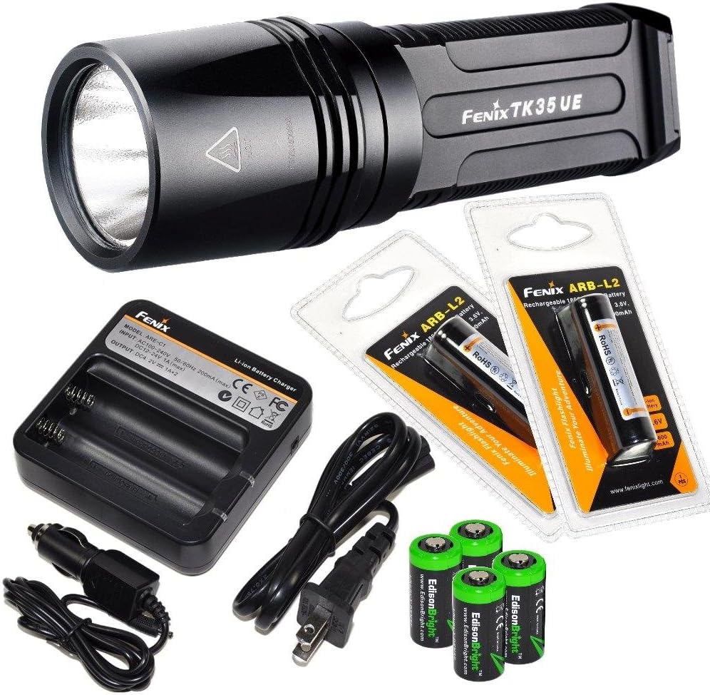 2000 Lumen CREE XHP 50 LED Tactical Flashlight with 2 x 2600mAh Li-ion rechargeable batteries, 4 x CR123A Lithium batteries, 18650 battery charger Q92010