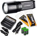 2000 Lumen CREE XHP 50 LED Tactical Flashlight with 2 x 2600mAh Li-ion rechargeable batteries, 4 x CR123A Lithium batteries, 18650 battery charger Q92010