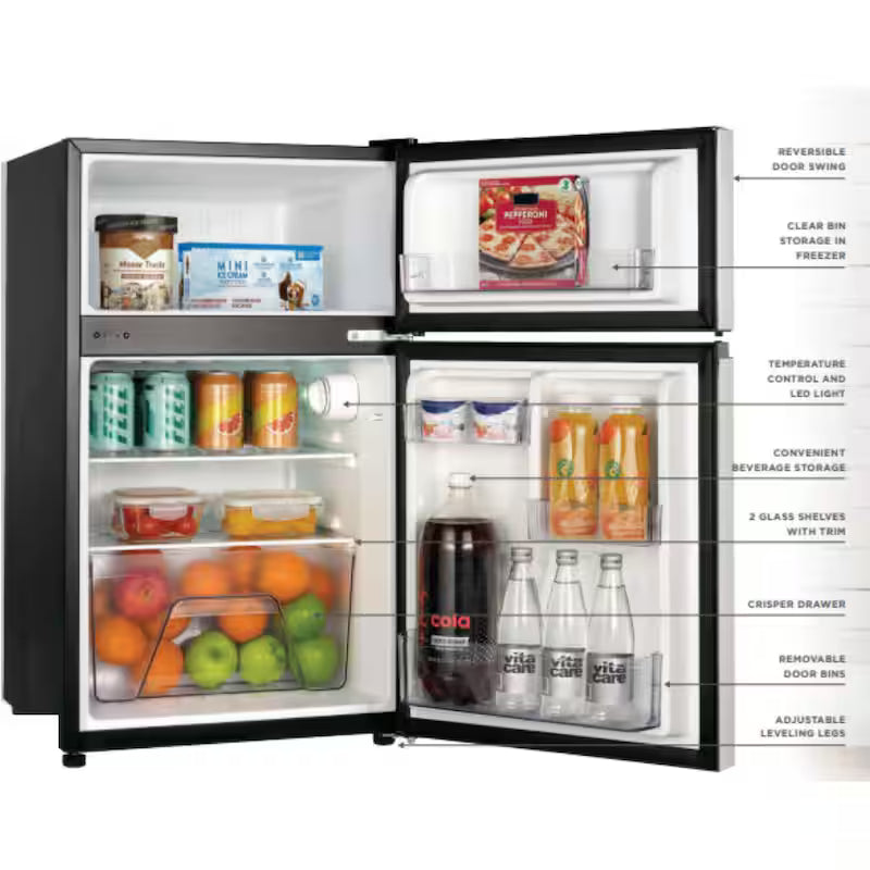 2 Door Mini Refrigerator in Black with Freezer W69085