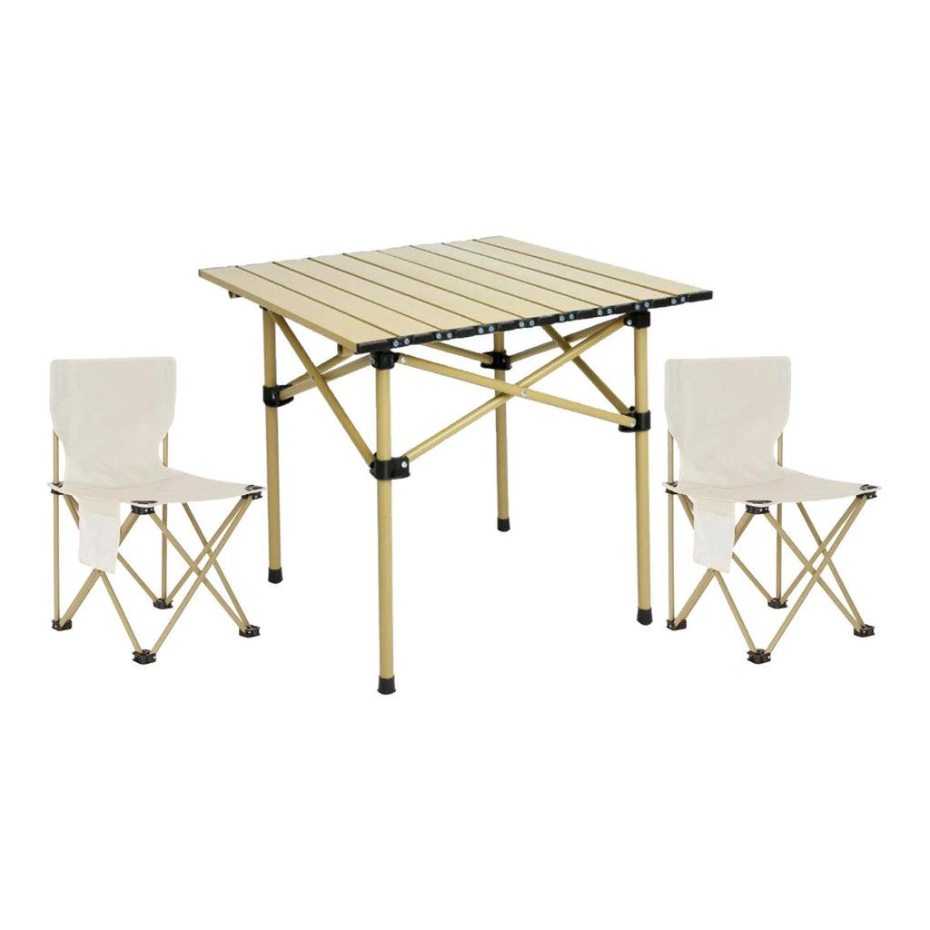 Camping Folding Table Chairs Set Steel Camp Table with 2 Stools Oxford Mat Chair P6049