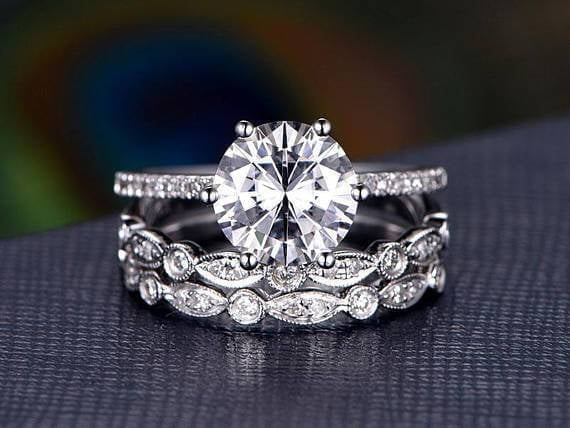 2 Carat Moissanite Trio Wedding Set in White Gold C39593