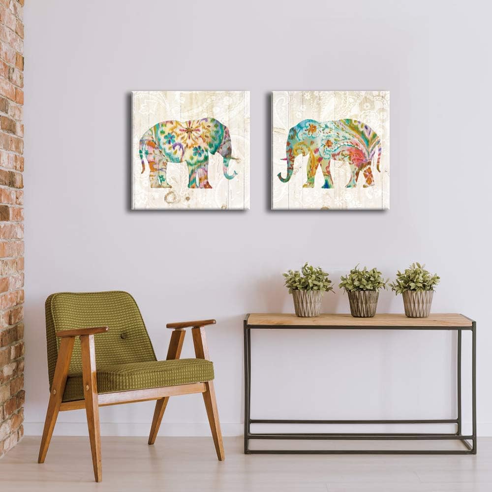 2 Panels Elephant Canvas Wall Art Framed 24x24x2pcs X195136