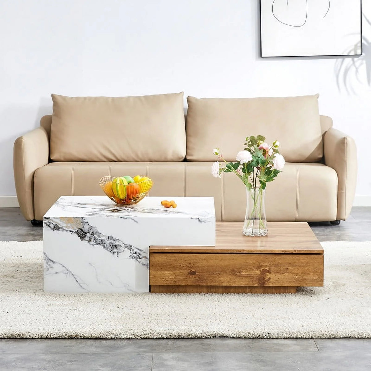 Modern Coffee Table with 2 Drawers White Finish M9232