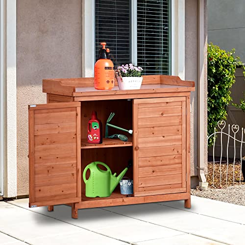 39" Grey Outdoor Wooden Storage Cabinet with Metal Tabletop O9953