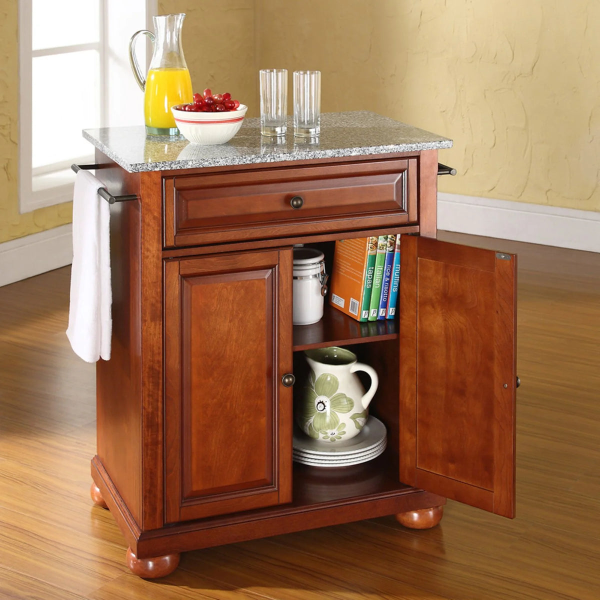 White/Gray Wood Portable Kitchen Island T638
