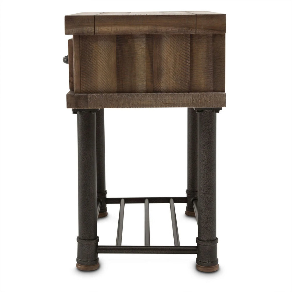 Wood & Metal Side Table with Drawer in Barn Brown S54579