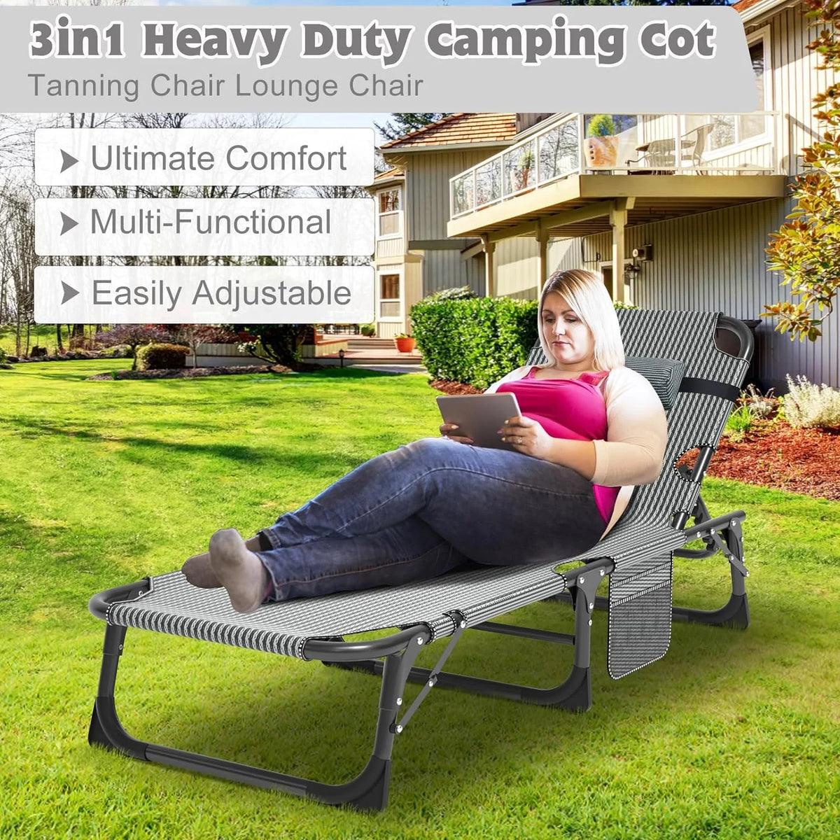 Folding Camping Cot with Mat for Adults, Heavy Duty Outdoor Bed U788807