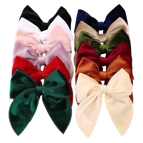 12 PCS Linen Velvet Hair Bows Barrettes C81557