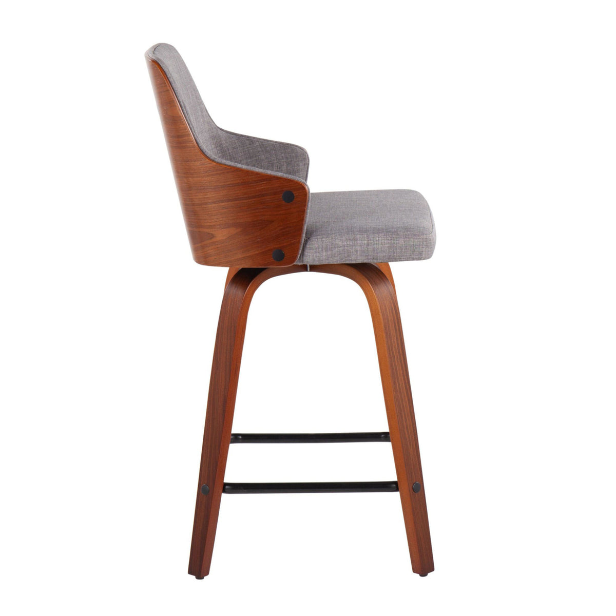 24" Counter Stool With Swivel In Walnut And Light Grey Fabric - Set Of 2 D29275