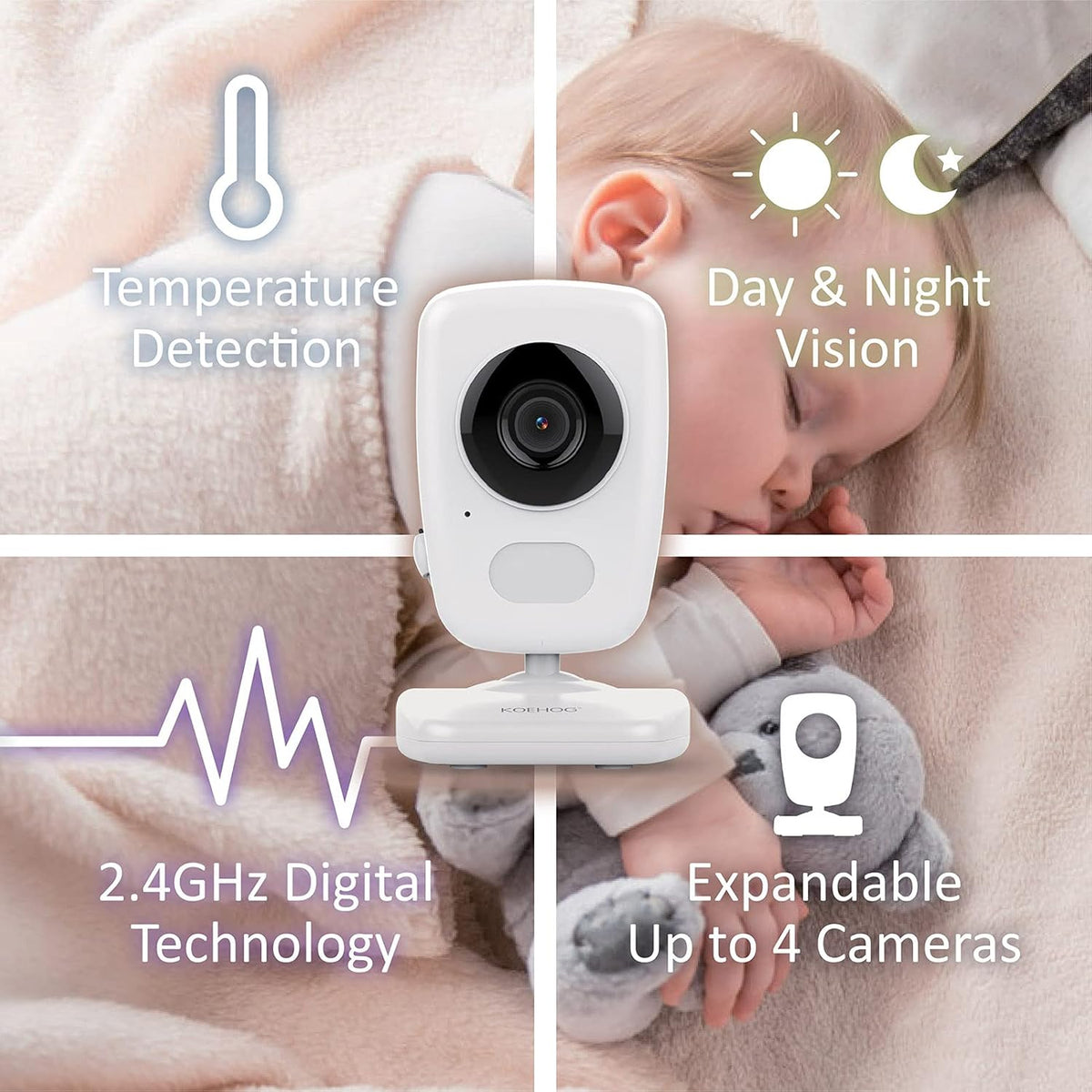 Baby Monitor w/ 2 Cam, 1000ft Range, Auto Night Vision Cam Q332156