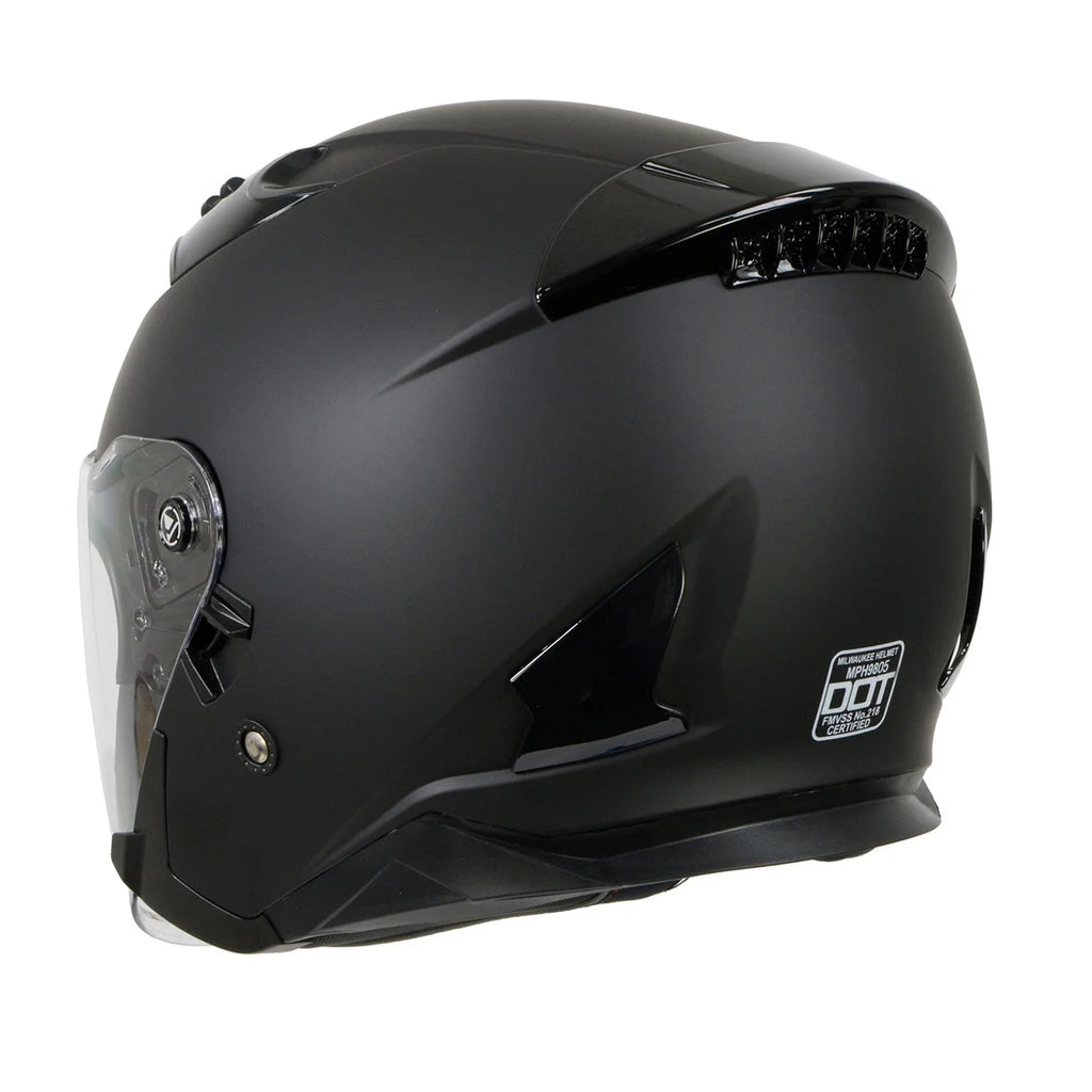 Matte Black Open Face 3/4 Helmet with Drop Down Tinted Visor I6818