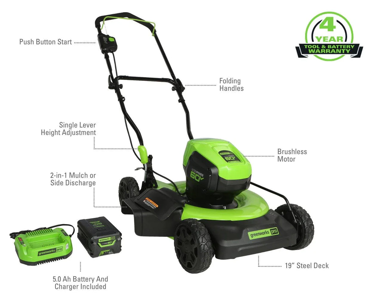 60V 19 Cordless Battery Push Lawn Mower with 5.0Ah Battery & Charger J59105