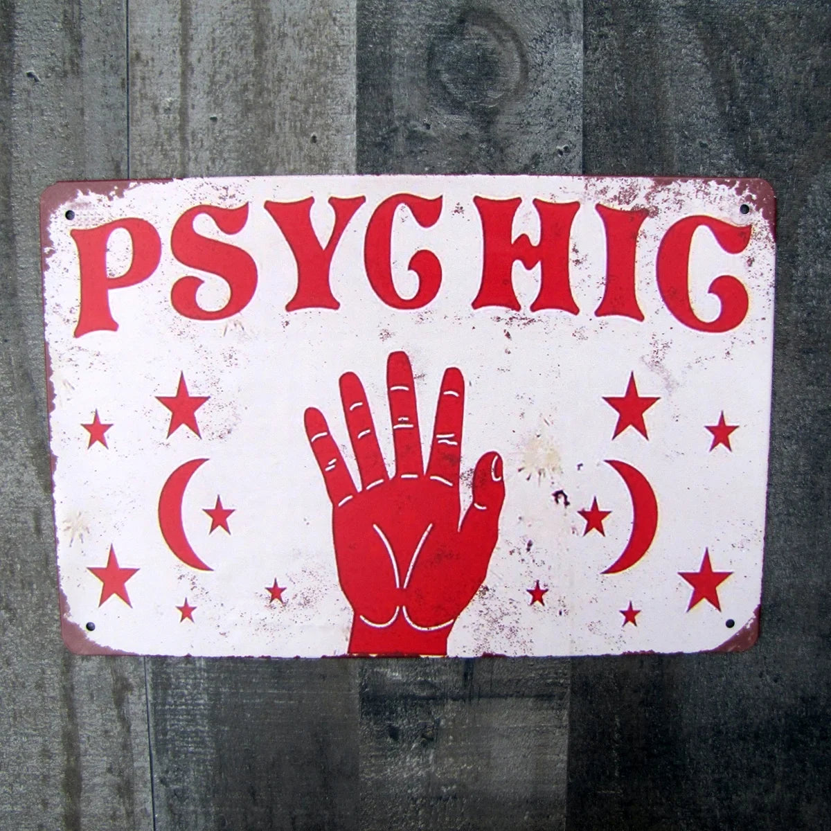 Vintage Metal Psychic Hand Palm Reading Wall Sign Tin Plaque L6151