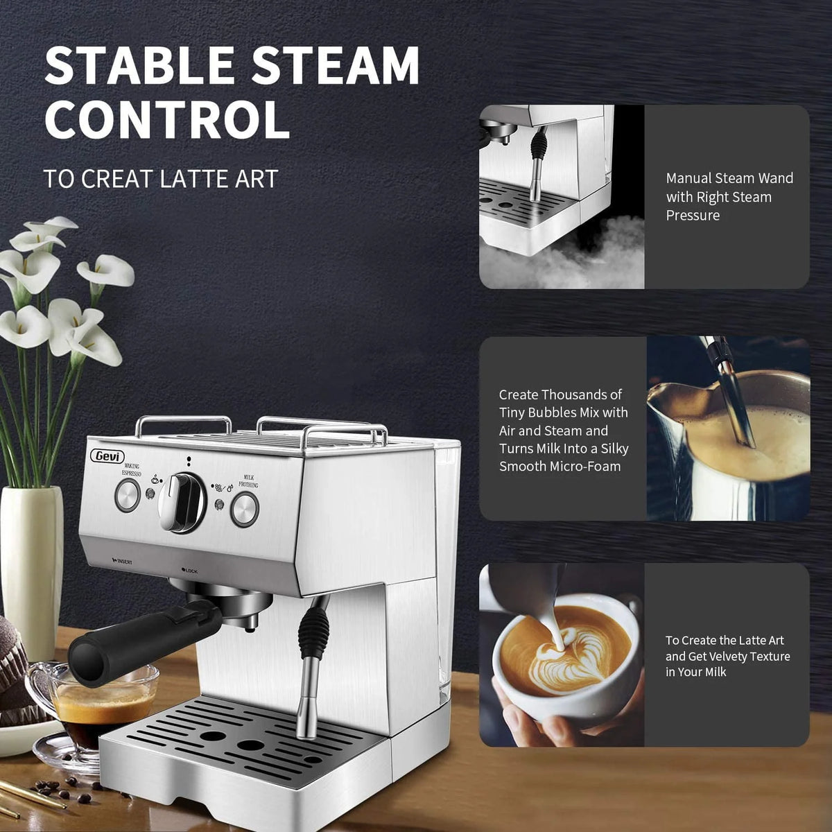 Silver Stainless Steel 15 Bar Espresso Machine E8613